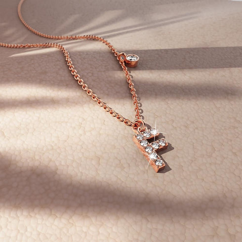 Solid 925 Sterling Silver Initial Crystal Personalised Alphabet Letter Necklace Rose Gold Filled
